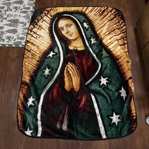 Vintage NW Company RARE Our Lady Of Guadalupe Virgin Mary Blanket Size 63x48